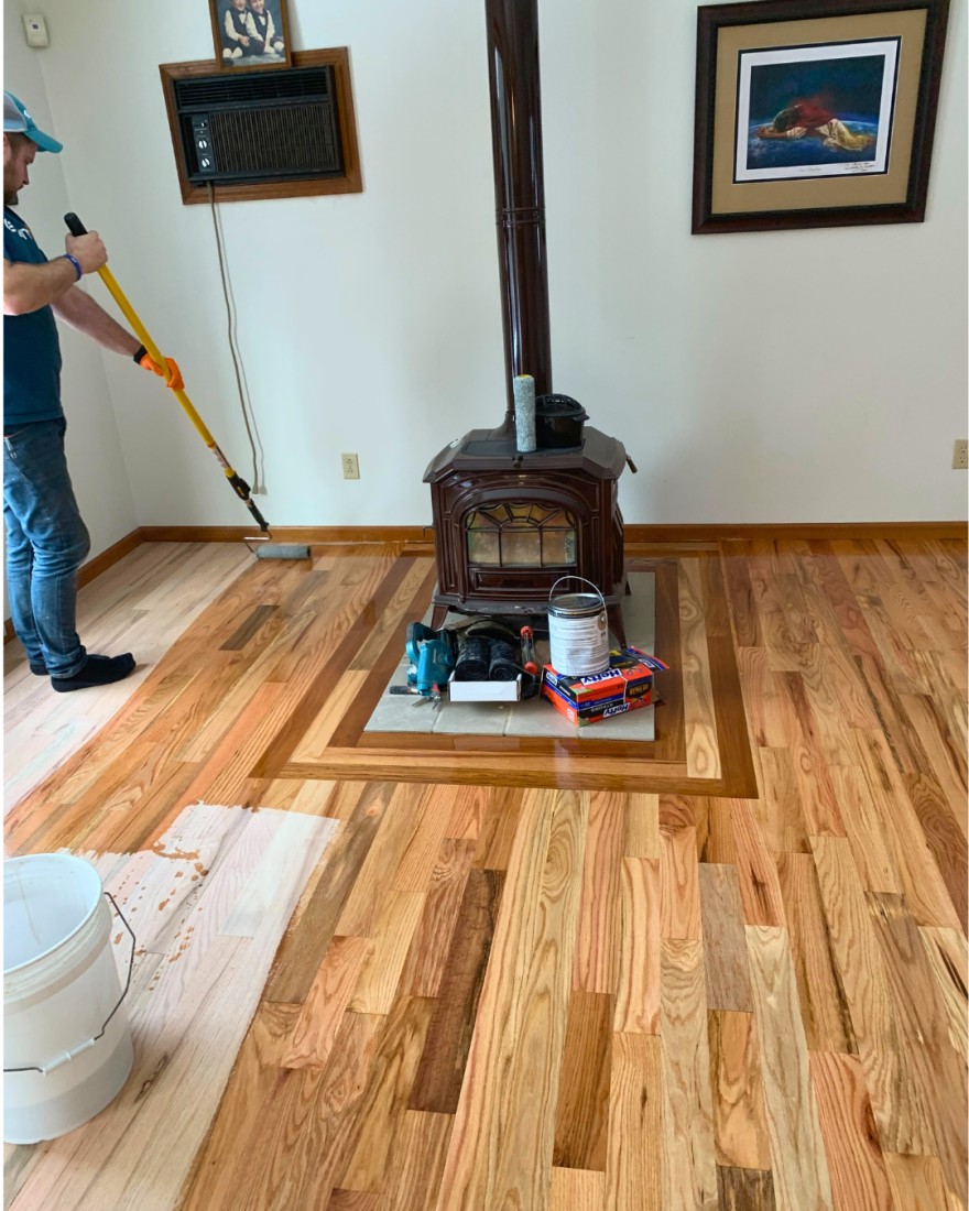 Very cheap #2 grade red oak wood being finished in southwest michigan.