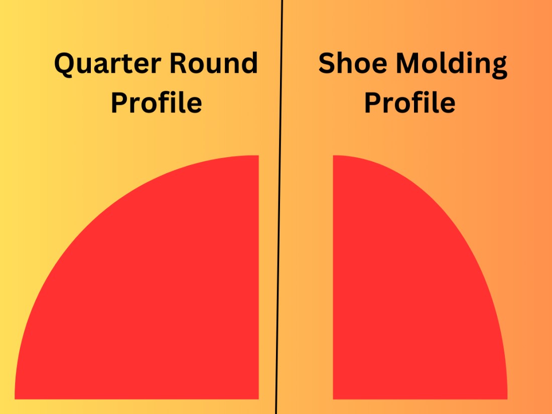 What's the difference between shoe molding and quarter round? Shoe mold side profile versus quarter round side profile.