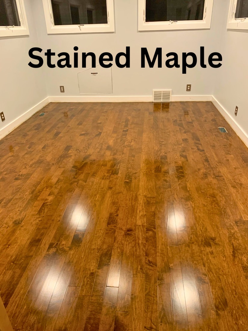 Maple wood flooring stained spice brown in Three Oaks, Michigan